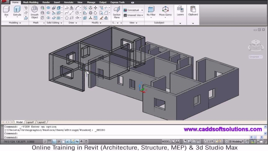 3D CAD model of a house floor plan created in AutoCAD for 3D concrete printing construction